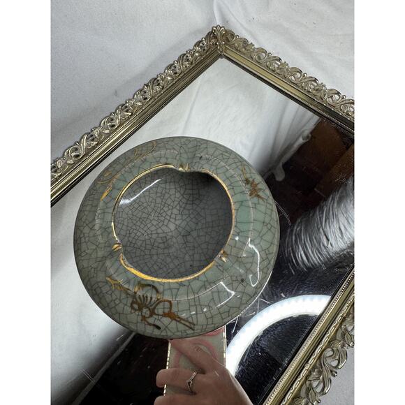 Somayaki Soma Ware Ashtrays Japanese Double Layer Crackle Gold Trim Horse Heart - Picture 8 of 10